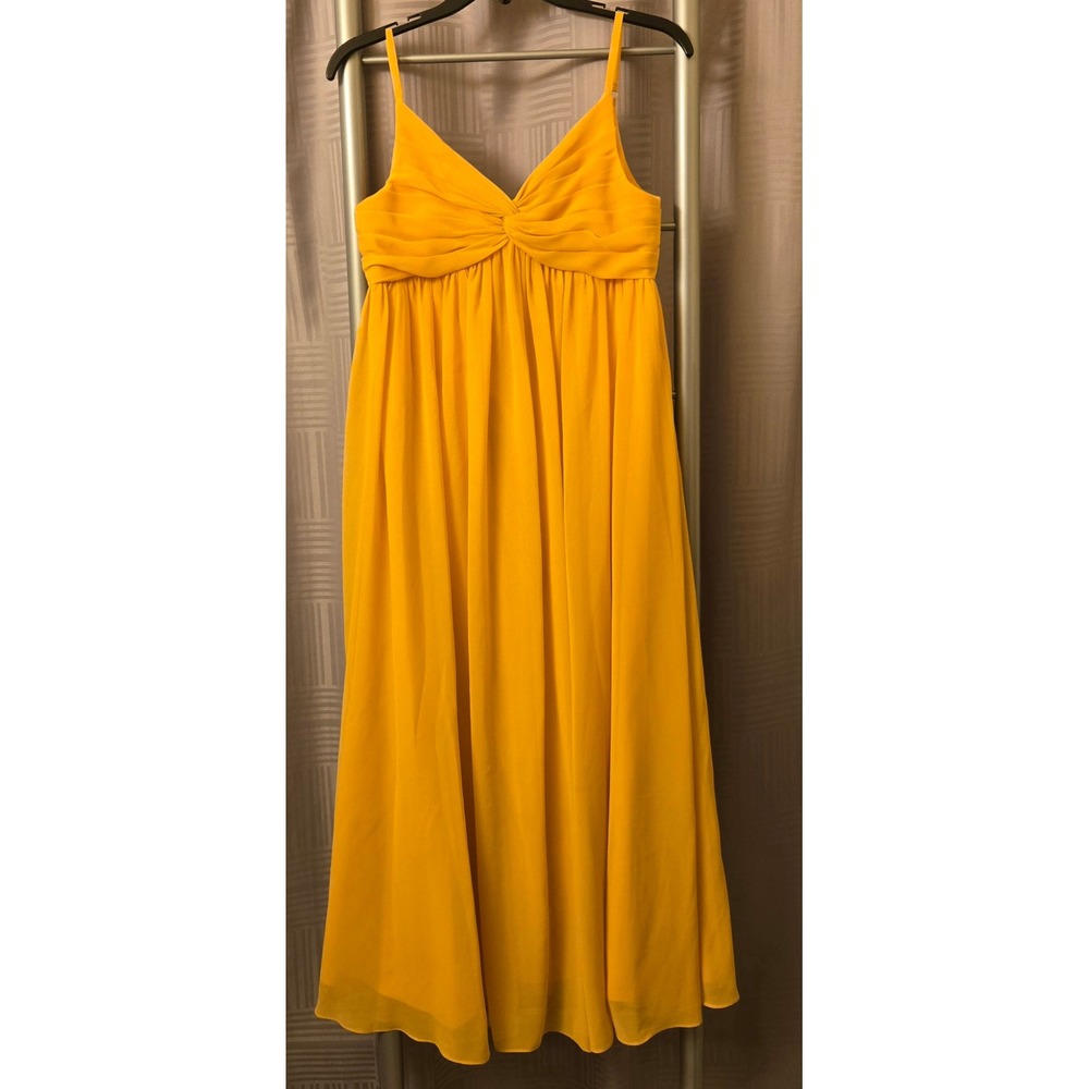 Azazie Raychel Junior Marigold Yellow Chiffon Maxi Dress Pleated V-Neck Size C
